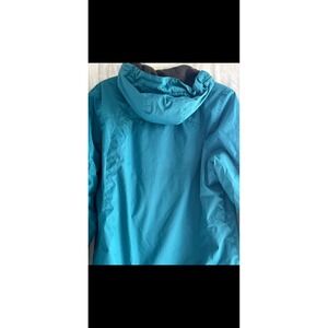 LL Bean Womens Jacket Teal Blue Raincoat Hooded Full Zip Lightweight‎